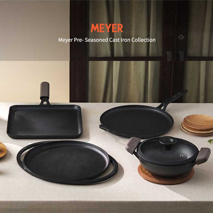 Meyer Pre-Seasoned Cast Iron Nonstick Frying Pan (24cm) Toxin-Free Black - Adamhnk