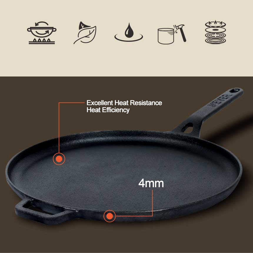 Meyer Pre-Seasoned Cast Iron Nonstick Griddle Pan (28cm) Toxin-Free Black - Adamhnk