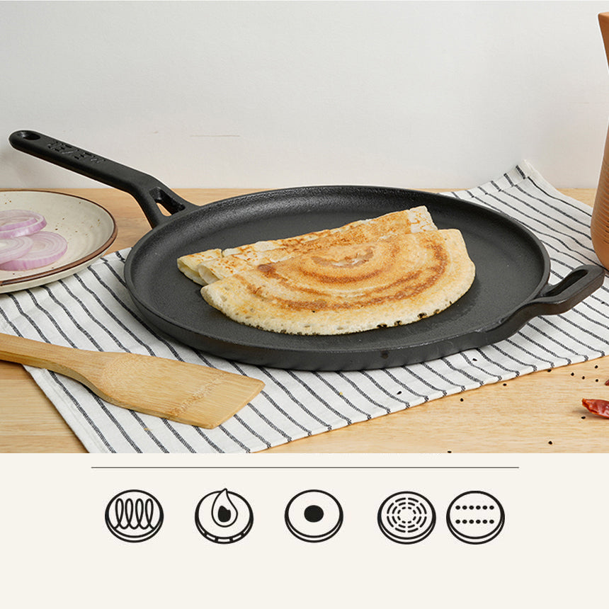 Meyer Pre-Seasoned Cast Iron Nonstick Griddle Pan (28cm) Toxin-Free Black - Adamhnk