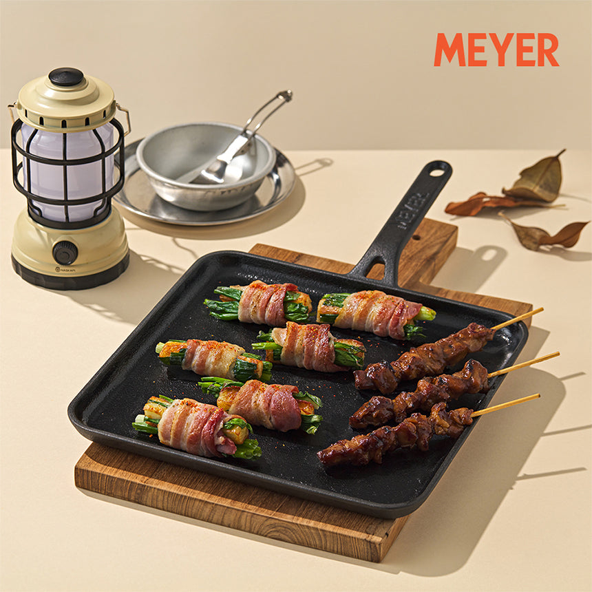 Meyer Pre-Seasoned Cast Iron Nonstick Square Griddle Pan (28cm) Toxin-Free Black - Adamhnk