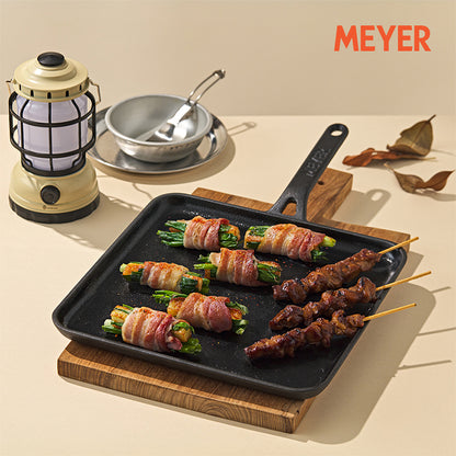 Meyer Pre-Seasoned Cast Iron Nonstick Square Griddle Pan (28cm) Toxin-Free Black - Adamhnk