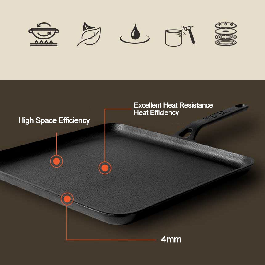 Meyer Pre-Seasoned Cast Iron Nonstick Square Griddle Pan (28cm) Toxin-Free Black - Adamhnk