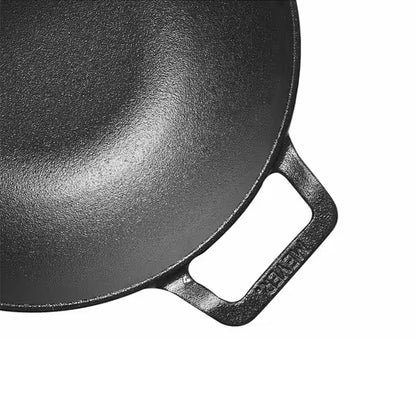 Meyer Pre-Seasoned Cast Iron Nonstick Wok Pot (20cm) + Lid Toxin-Free Black - Adamhnk