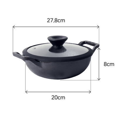 Meyer Pre-Seasoned Cast Iron Nonstick Wok Pot (20cm) + Lid Toxin-Free Black - Adamhnk