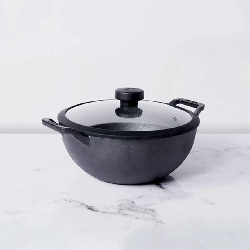 Meyer Pre-Seasoned Cast Iron Nonstick Wok Pot (20cm) + Lid Toxin-Free Black - Adamhnk