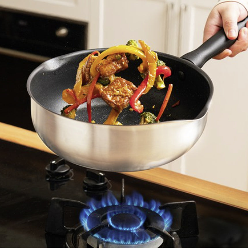 Meyer Luna SS Stainless Steel Induction Nonstick Wok Pan (24cm) No PFOA Silver