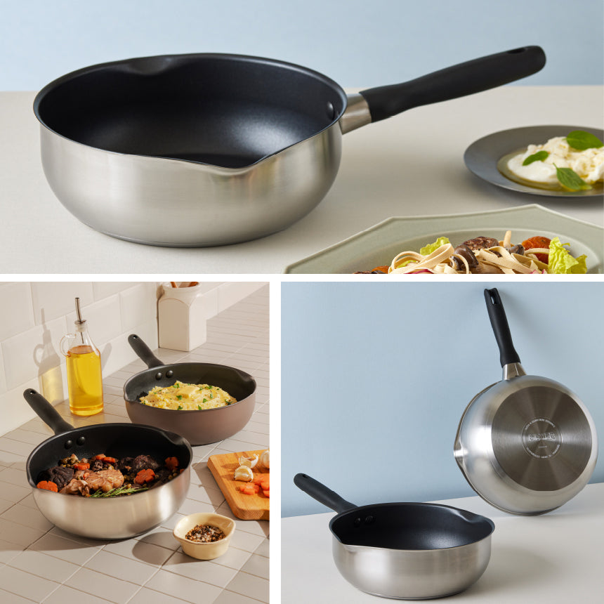 Meyer Luna SS Stainless Steel Induction Nonstick Wok Pan (24cm) No PFOA Silver