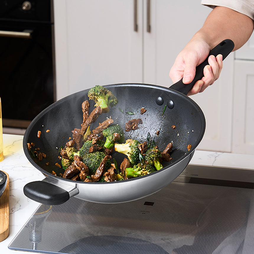 Meyer Luna SS Stainless Steel Induction Nonstick Wok Pan (28cm) No PFOA Silver