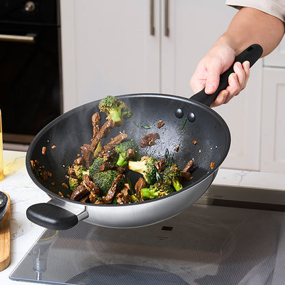 Meyer Luna SS Stainless Steel Induction Nonstick Wok Pan (28cm) No PFOA Silver