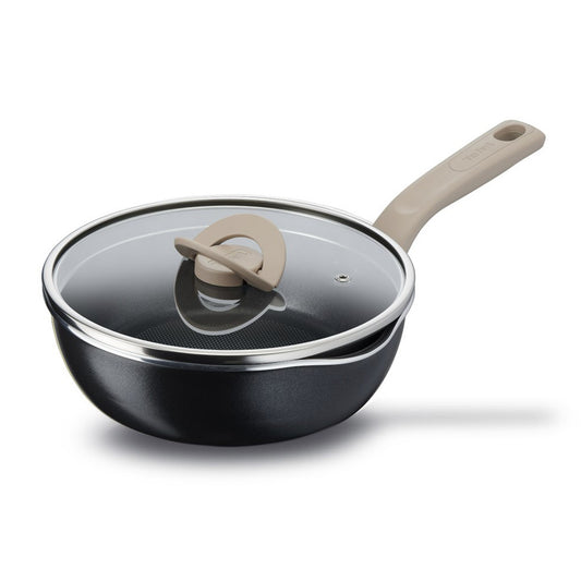 Tefal Induction One Pick Pot Pan (22cm) with Glass Lid Dishwasher Oven Safe No PFOA Black