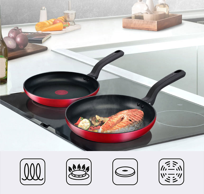 Tefal Red Delight Induction Frying Pan 2p (24cm + 28cm) Dishwasher Oven Safe No PFOA Red