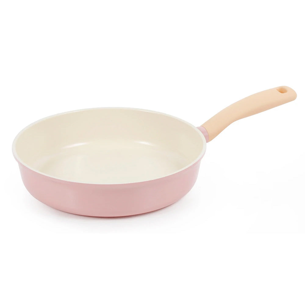 RETRO Ceramic Nonstick Frying Pan (24cm) Soft-Touch Handle Dishwasher Safe No PFOA Pink