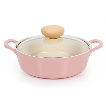 RETRO Cast Aluminum Saute Pan (22cm) with Glass Lid Dishwasher Safe No PFOA Pink