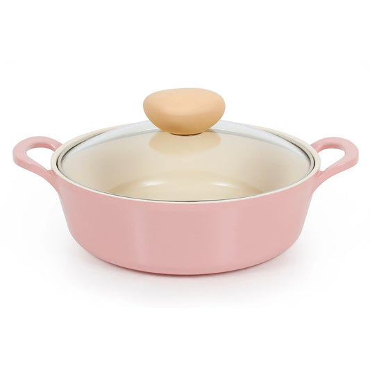 RETRO Cast Aluminum Saute Pan (22cm) with Glass Lid Dishwasher Safe No PFOA Pink