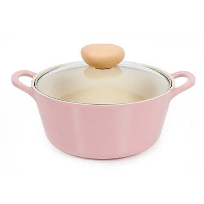 RETRO Cast Aluminum Stew Pot (18cm) with Glass Lid Dishwasher Safe No PFOA Pink