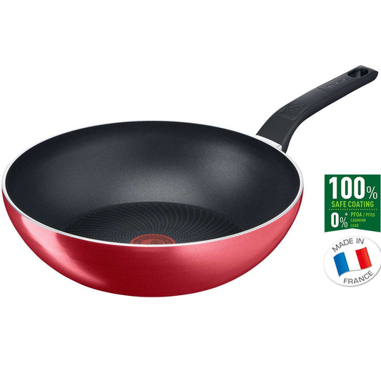 Tefal Start & Cook Induction Wok Pan (28cm) Dishwasher Oven Safe No PFOA Red