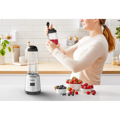 TEFAL BL15FD Mix and Move Mini Blender (600ml) 2p Bottle 4 Blade 300W Silver