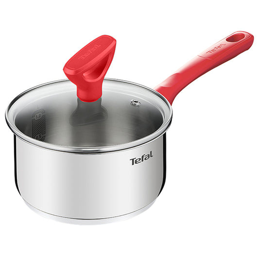 Tefal Edition Red Stainless Steel Induction Saucepan (16cm, 1.5L) Dishwasher Oven Safe No PFOA Silver