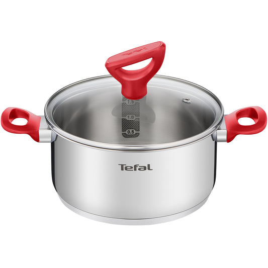 Tefal Edition Red Stainless Steel Induction Stewpot (20cm, 3.0L) Dishwasher Oven Safe No PFOA Silver