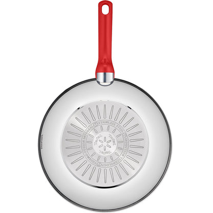 Tefal Edition Red Stainless Steel Induction Nonstick Wok Pan (28cm) Dishwasher Oven Safe No PFOA Silver