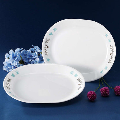 Corelle Coordinates Tree Bird Oval Large Plate 2p Glass Dinnerware Set Dishwasher Oven Safe