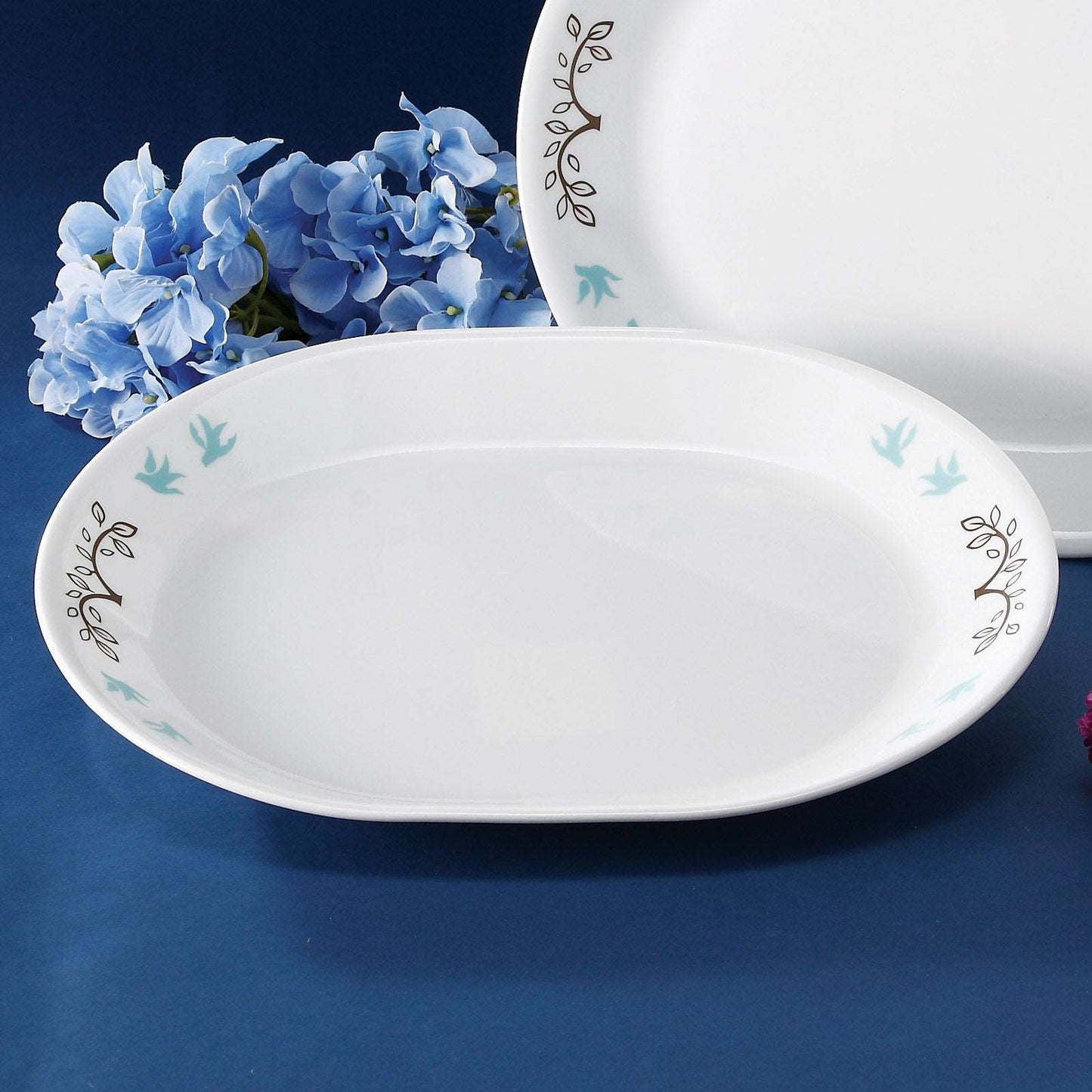 Corelle Coordinates Tree Bird Oval Large Plate 2p Glass Dinnerware Set Dishwasher Oven Safe