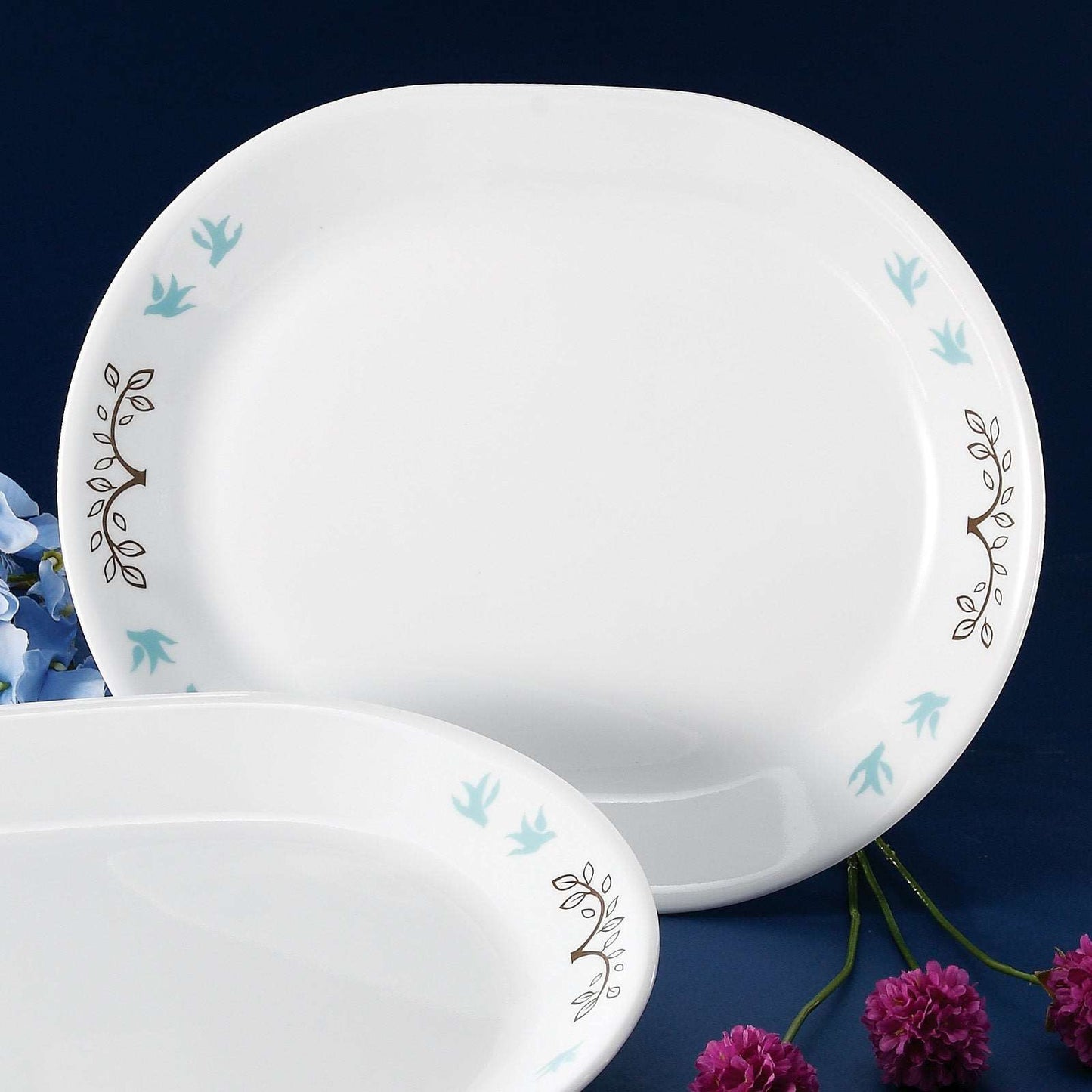 Corelle Coordinates Tree Bird Oval Large Plate 2p Glass Dinnerware Set Dishwasher Oven Safe