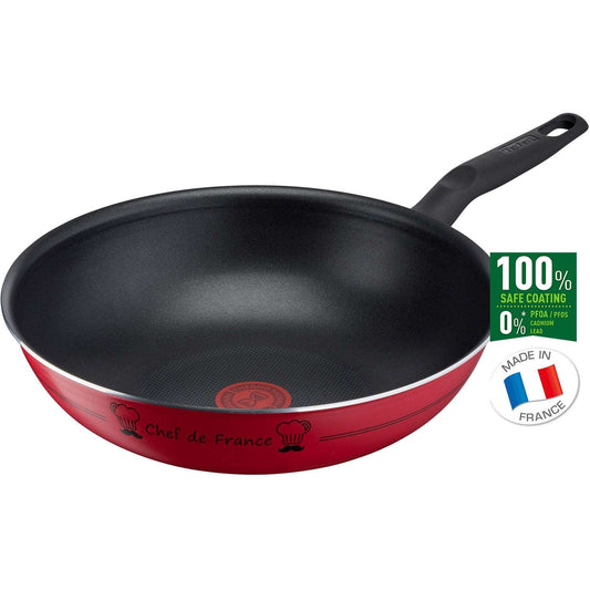 Tefal VALIDE COOK Titanium Nonstick Wok Pan (28cm) Dishwasher Oven Safe No PFOA Red